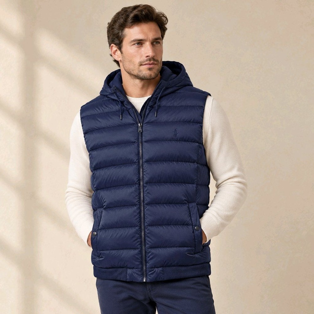 Polo Ralph Lauren Large Navy Blue Hooded Puffer Vest Hybrid